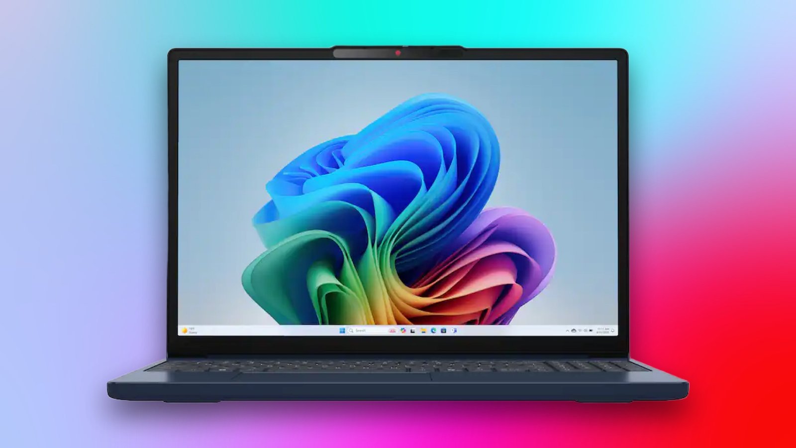 A Lenovo IdeaPad Slim 3i featured against a multicolored gradient background.